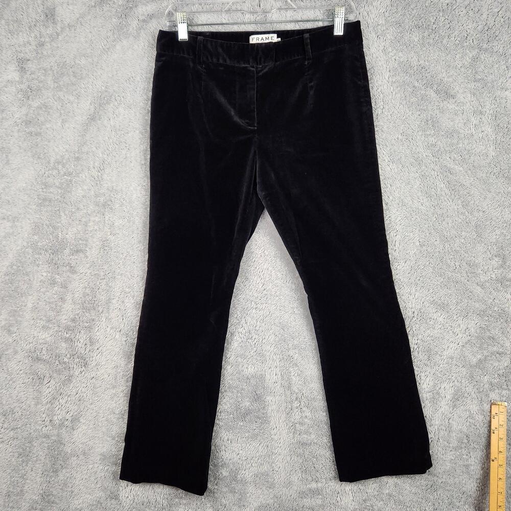 FRAME Pants Womens 26 Black Velvet Straight Leg Stretch Dress LWSH0912 Preppy